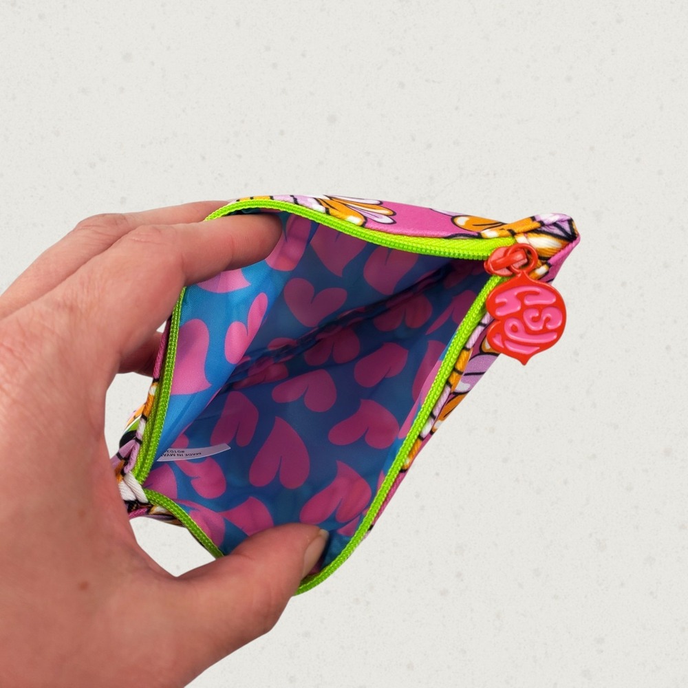IPSY Pink Psychedelic Eye Daisy Floral Makeup Bag Heart Zipper Pouch P0103 - Picture 4 of 4